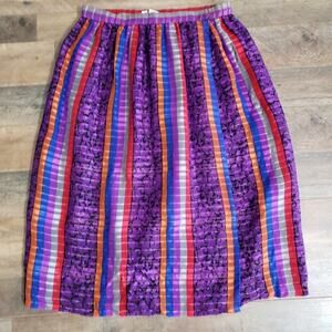 Vintage Marion Maged Skirt 100% Silk Striped Gold Metallic Wrap Midi Size 6